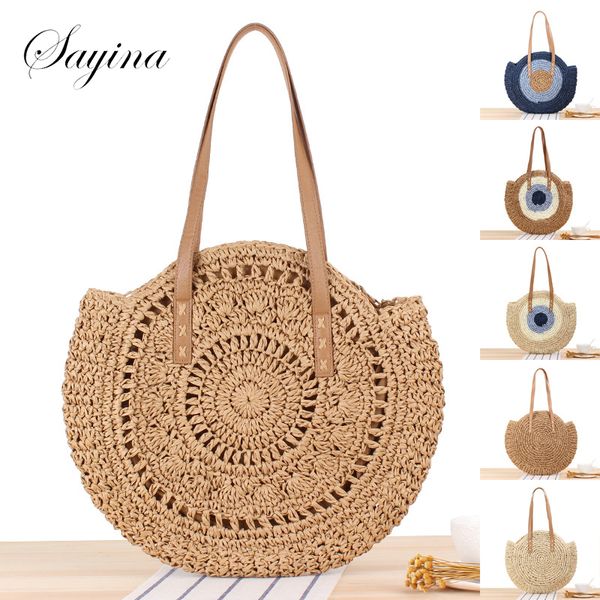

evening bags summer round straw shouder bag women large capacity handmade woven handbag rattan bags for shopper designer beach bag fresh tot