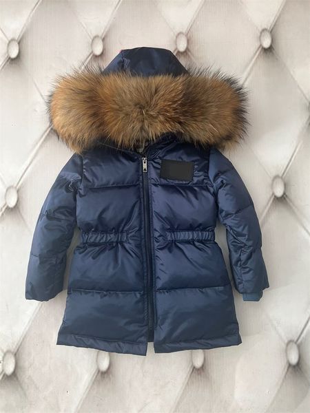 

kids luxury designer puffer white duck down coats winter warm girls boys real animal fur jacket children windproof hoodie coat baby clothes, Blue;gray
