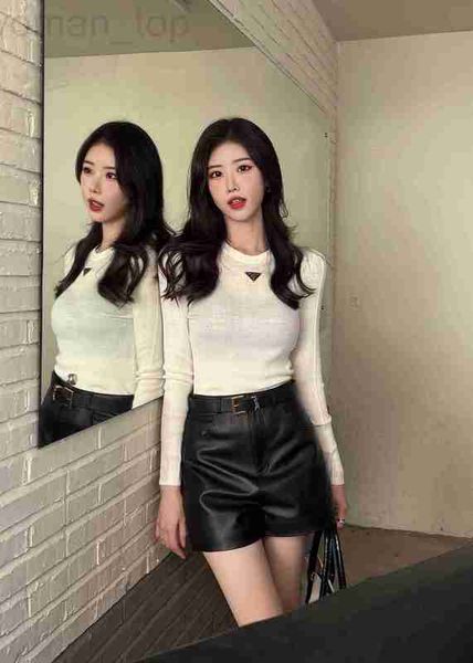 

women's blouses & shirts designer p family 23 spring/summer new style casual triangle logo slim fit underlay t-shirt 6860, White