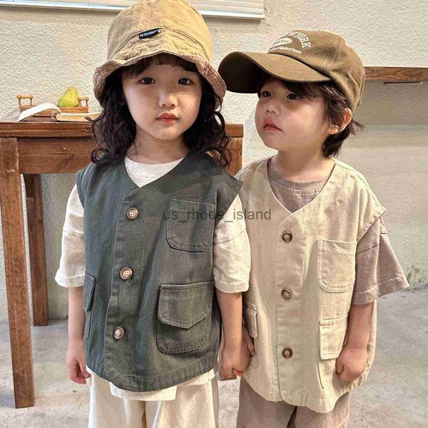 

vest 4704c korea children's clothes tooling vest 2023 spring and autumn simple fashion boy's vest coat 1-10year kid's waistco, Blue