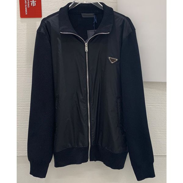 

8.2 fashion black stand collar long sleeve patchwork knitted zipper jacket women, Black;brown