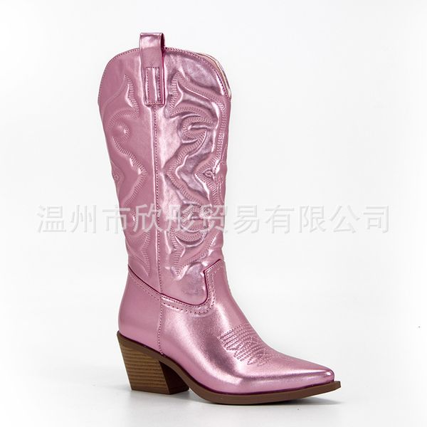 

boots pink cowboy cowgirl woman boots for women western zip embroidered pointed toe heeled mid calf autumn trendy boots shoes 230802, Black