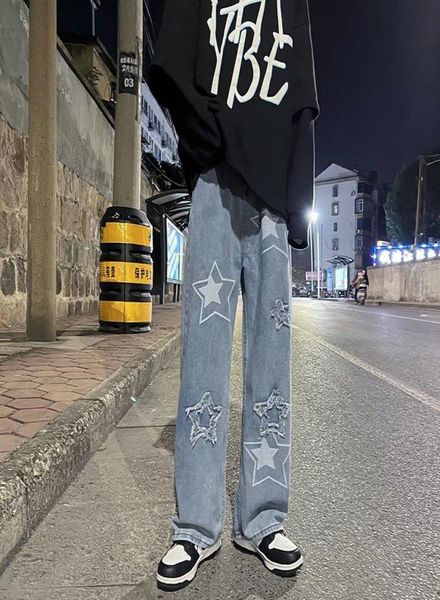 

men039s jeans embroidered winter ins high street loose old pants autumn and tide brand straight wideleg1551387, Blue