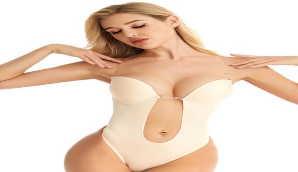 

women shapewear seamless underwear invisible bra body shaper plunge deep cuts strap chest holder black2114555, Black;white
