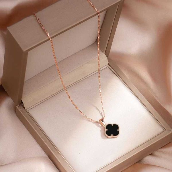 

999 sterling silver necklace women's double-sided four-leaf clover 2023 niche luxury qixi festival gift for girlfriend and wife