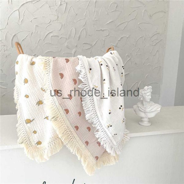 

blankets swaddling 1749b baby blanket cotton crepe printed tassel blanket towel baby boy's and girl's muslin blanket quilt cover b