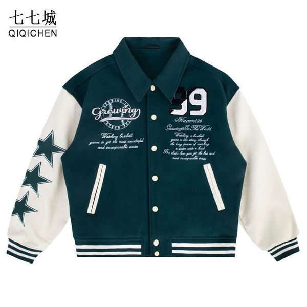 

men's vests baseball jacket men retro hip hop letter embroidery flocking loose varsity jacket autumn harajuku patchwork coat couple 230, Black;white