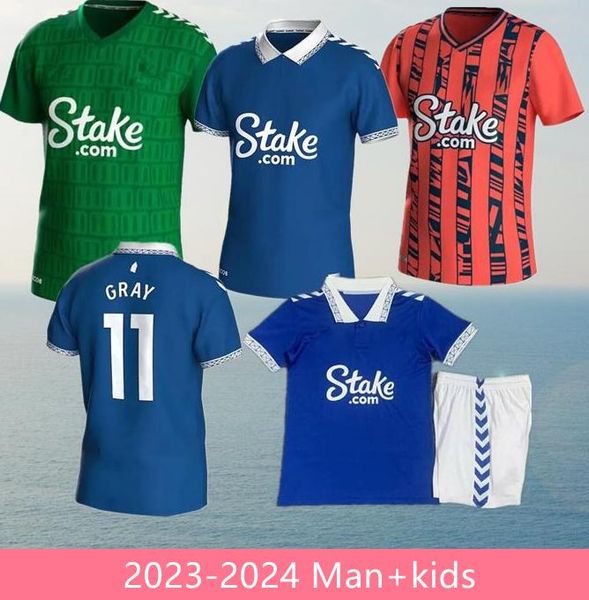 

2023/24 everton soccer jerseys 2024 onana mcneil calvert-lewin godfrey shirts mens gray doucoure lwobi mykolenko football uniforms kids kit, Black;yellow