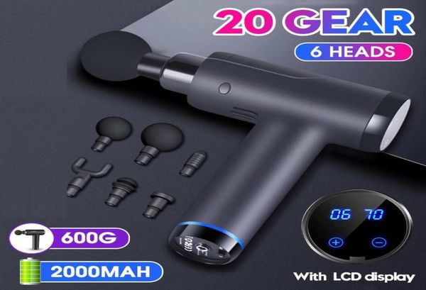 

3200r min 20 gears lcd muscle massage gun sport therapy massager body relaxation pain relief slimming shaping massager 6 heads4128532