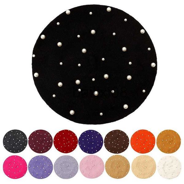 

stingy brim hats women girl new fashion winter warm french pearl beret hat elegant beanie caps solid color casual autumn hat j230802, Blue;gray