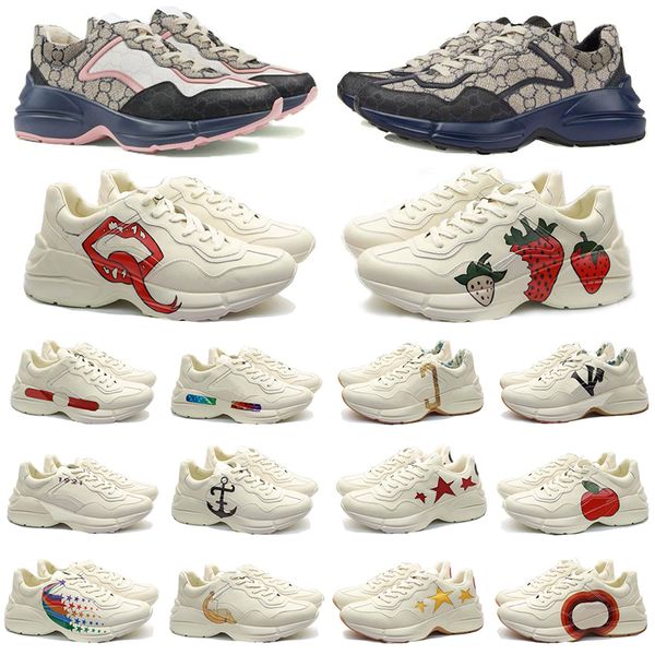 

designer shoes rhyton sneaker men women thick soled plaid pattern platform cartoon letters thick soleg family beige camel outdoor