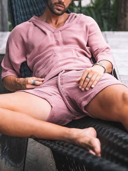 

men's tracksuits fashion men two piece set casual cotton linen solid loose outfits summer half sleeve vneck tshirt and shorts suits for, Gray