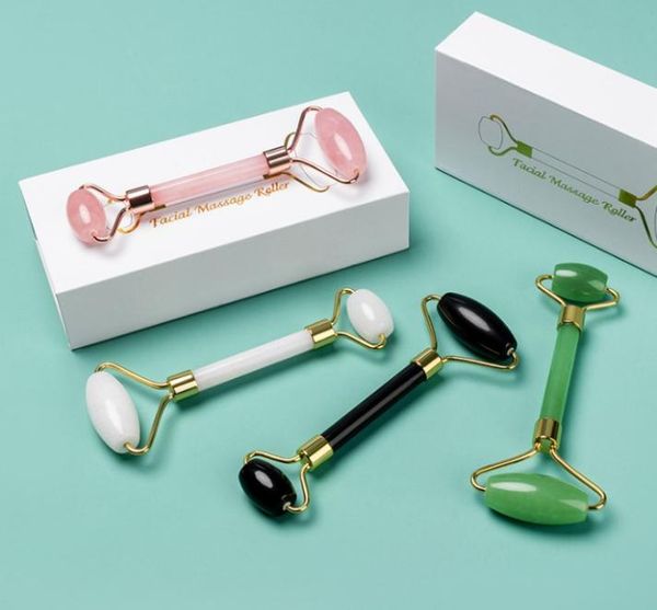 

natural jade roller massage facial beauty roller tool face massager slimming eye rejuvenates care gift box double roller 9620599