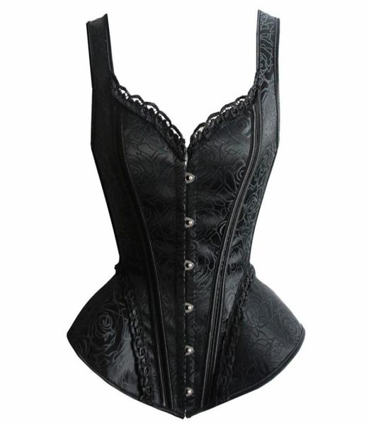 

retro victorian corset steampunk floral boned corsets women lace strap slim bustiers gothic lace up corselet7454428, Black;white