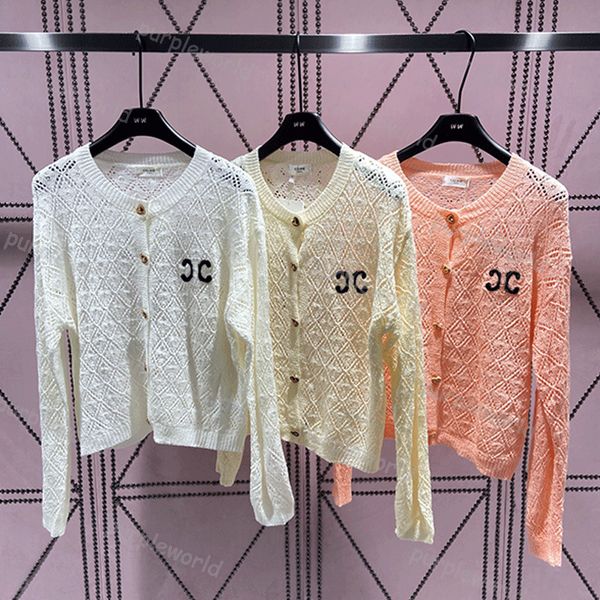 

autumn sweater hollowed out round neck button womens knitted cardigan fashion long sleeved leisure hollowed out top, White