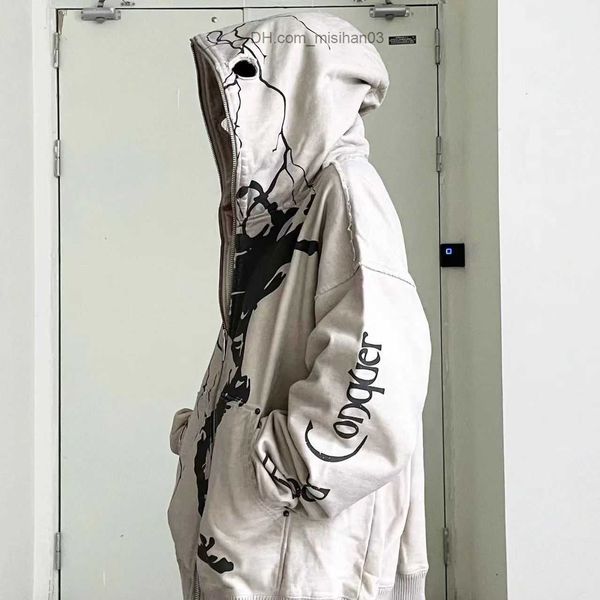 

men's hoodies sweatshirts autumn new large vintage plush hoodie street hip hop animation y2k clothing women harajuku gothic splash ink, Black