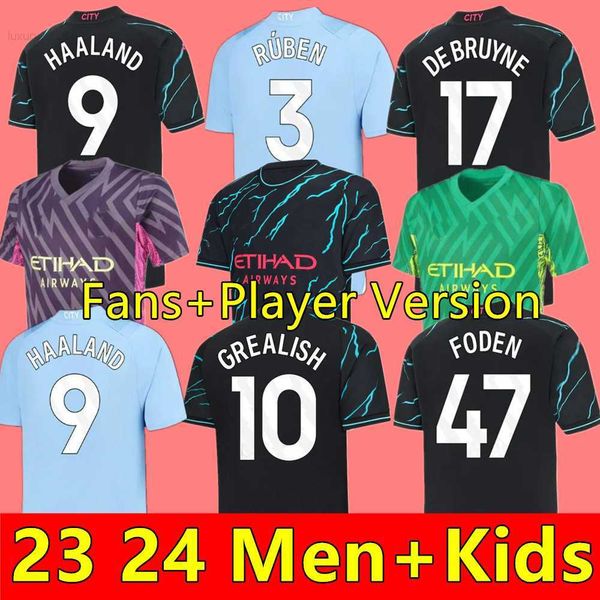 

fans player version erling haaland soccer jerseys 22 23 24 de bruyne mans cities grealish mahrez foden ferran 2023 2024 football shirt unifo, White;black