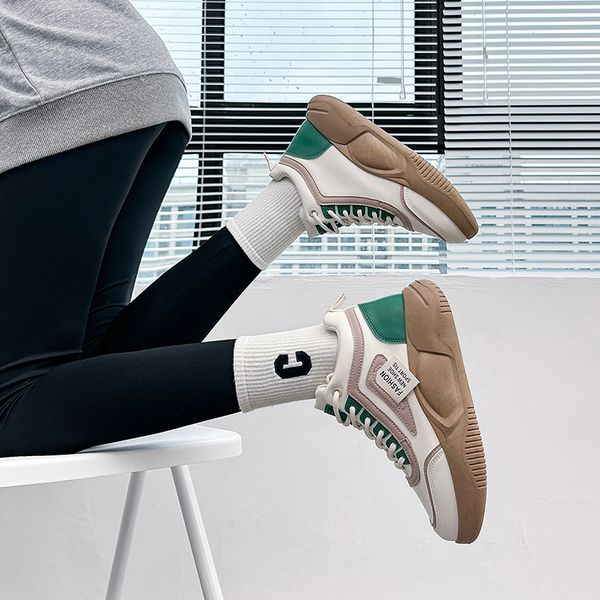 

new casual fashion shoes summer2023 designer women fashion sneakers girls lace-up outdoot leather yellow green womens platform trainers s, Black