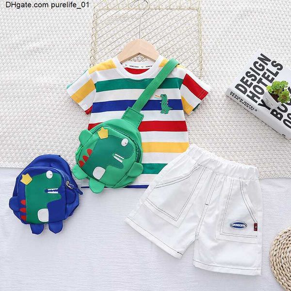 

clothing 3pcs boys set summer dinosaur print t shirt pants bag casual baby boy clothing kids clothes tracksuits, White