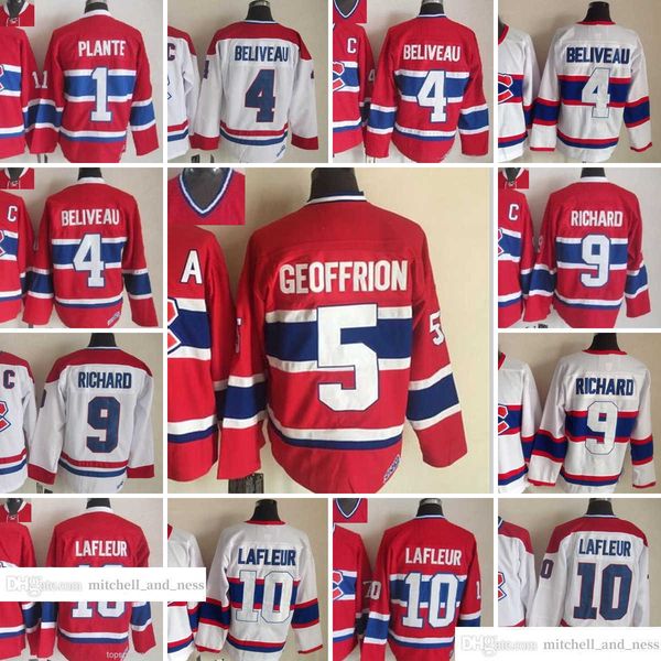 

1909-1999 movie retro ccm hockey jersey embroidery 4 jean beliveau 10 guy lafleur 9 maurice richard 5 bernie geoffrion 1 jacques plante vint, Black;red