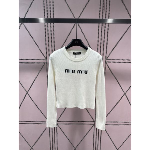 

women's knits sping autumn designer fashion simple letter jacquard pit slim fit short versatile knitted top, White