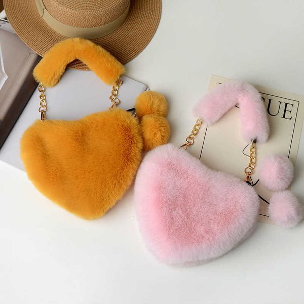 

furry purse for girls heart shaped fluffy faux fur handbag shoulder bags fashion plush heart-shaped handbag love hairpin wallet