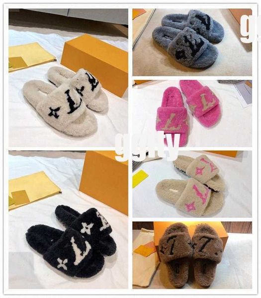 

luxury slide designer fashion women wool sandals warm comfort slippers woman fluffy furry slipper shoes autumn winter slides scuffs sandal, Black