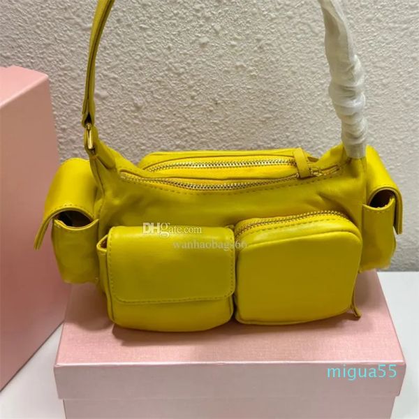 

2023 new fashion designer nappa shoulder leather pocket bag cool women yellow black underarm bag luxury black motorcycle sheepskin pocket ba