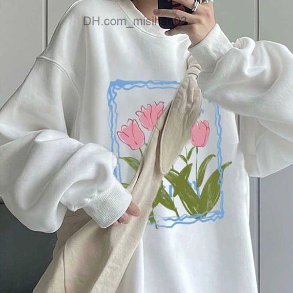 

men's hoodies sweatshirts 2023 spring flower print hoodie oversized sweater women's harajuku pullover korean fashion couple long s, Black