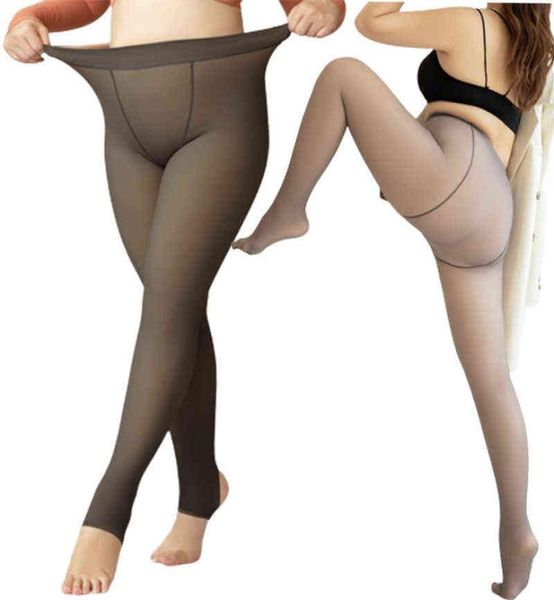 

leggings plus size winter women's sock pants thermatranslucent pantyhose woman warm legging fake stockings polar tights skin effect 091, Black