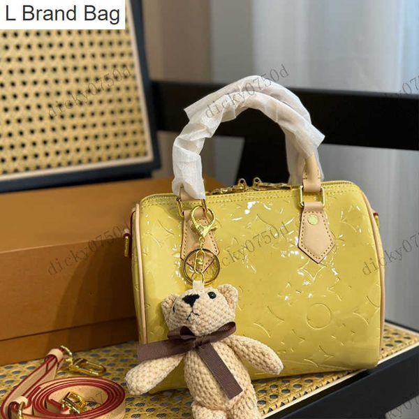 

l bag mini designers tote pillow bag 20cm shoulder bag women luxury crossbody boston bags patent leather handbags purse yellow fashion gloss, Black