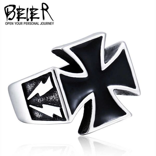 

cast stainless steel men's ring lightning cross jewelry, Silver