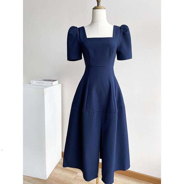 

french hepburn style high end short sleeved dress for women retro design slim looking long skirt with slits, Black;gray