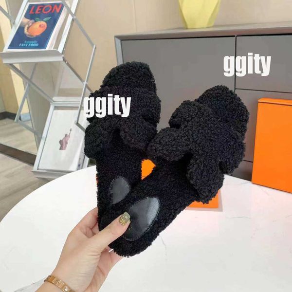 

designer slippers fur h slide ladies wool slides fashion women slipper furry warm winter home sandals comfortable fuzzy girl autumn slipper, Black