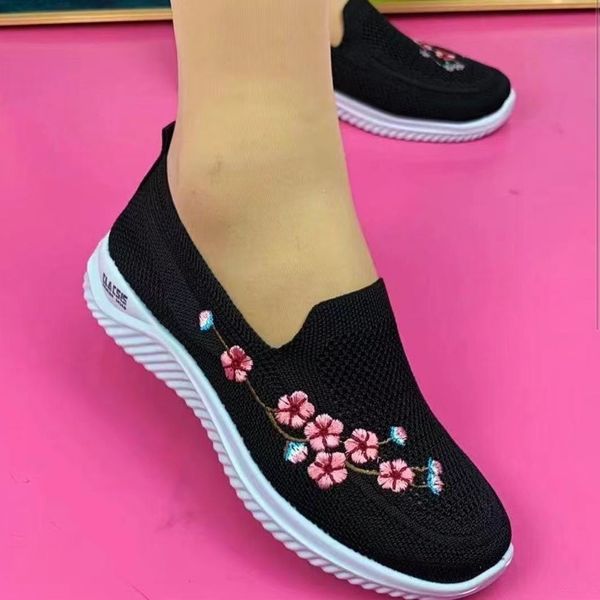 

dress shoe sneakers mesh breathable floral comfort mother soft solid color fashion female footwear lightweight zapatos de mujer 230801, Black