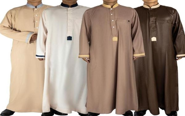 

ethnic clothing muslim men jubba thobe solid color long sleeve stand collar robes islamic arabic kaftan abaya 8591949733, Red