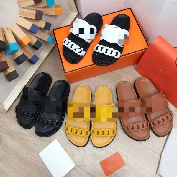 

classic extra sandals women men h flat mules chaine double strap slides luxury designers rubber soles platform flip flops fashion factory sl, Black