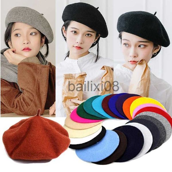 

stingy brim hats 21 colors autumn winter hat wool thick berets french artist beret women painter hat girls berets female warm cap beanies j2, Blue;gray