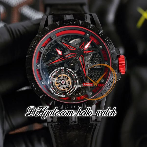 

new 45mm rddbex0479 rddbex0546 automatic mens watch skeleton dial tourbillon pvd black steel case red inner rubber strap watches hwrd hello_, Slivery;brown