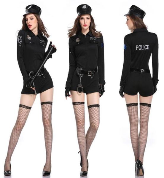 

costumes 4pcs black policewomen cop costume women officer uniform suit female halloween cosplay police fancy dress8054734