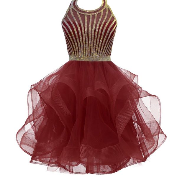 

halter homecoming dresses beaded crystal lace-up princess plus size mini cocktail formal occasion birthday prom graudation cocktail party go, Blue;pink