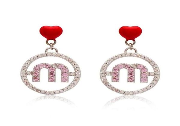 

luxury jewelry aesthetic pink crystal with cherry heart aretes korea fashion aros ear pendant vintage charm lady stud earrings 2204146778, Golden;silver