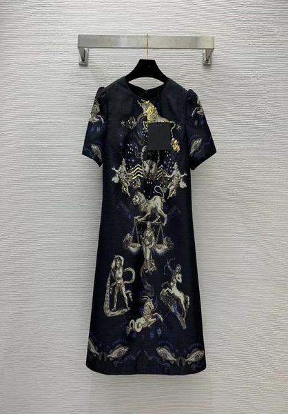 

designer dress 2023 new spring summer o neck short sleeve print fashion milan dress brand same style dresses 0217-62326479, Black;pink