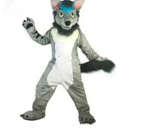 

gray long fur husky fox dog mascot animals costume clothings adults party fancy dress outfits halloween xmas outdoor parade suits, Red;yellow