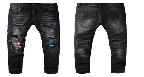 

mens jeans classic hip hop pants stylist jeans distressed ripped biker jean slim fit motorcycle denim jeans l3qj5154401, Blue