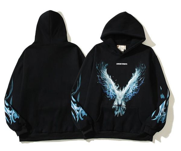 

blue flame eagle hoodies for men women sweatshirts hooded designer hoodie hip hop pullover clothing, Black