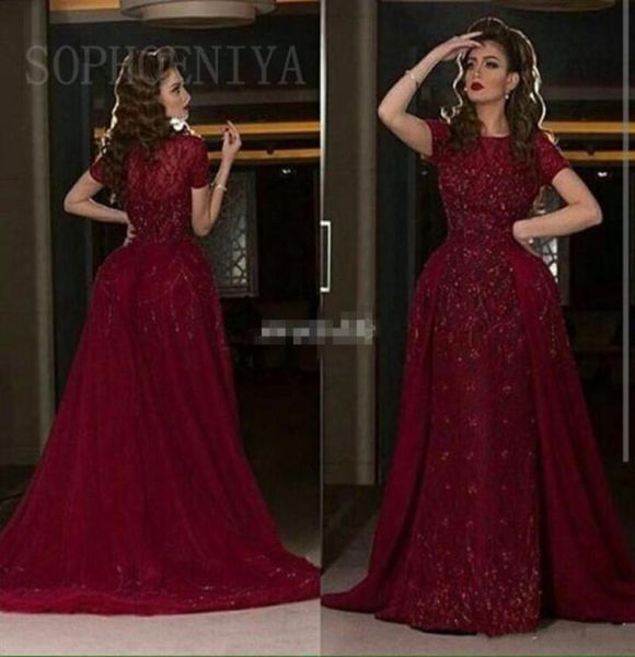 

elegant burgundy applique lace evening dresses jewel short sleeves mermaid evening gowns floor length plus size prom dress detacha2580157, Black;red