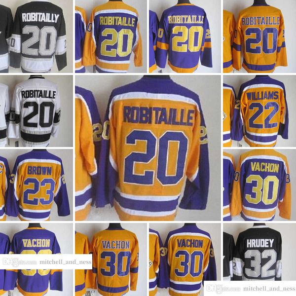 

movie vintage hockey 20 luc robitaille jerseys ccm embroidery 30 rogatien vachon 32 jonathan quick 23 dustin brown 22 williams jersey yellow, Black;red
