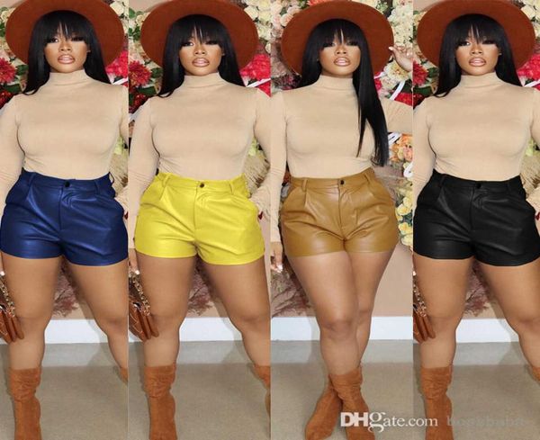 

women pu leather pants designer solid color zipper pocket fashion ladies elegant mini shorts for spring 20224783439, Black;white