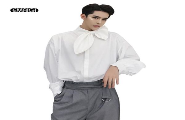 

men bow tie leaf collar long sleeve shirts male fashion casual loose gothic style dress shirts stage costumes8171481, White;black